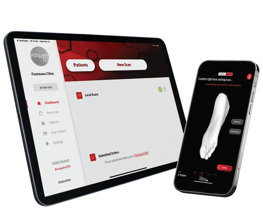Footmaxx AcquireTD 3D structural scanning app on iPad and iPhone